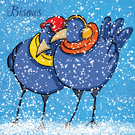 Oiseaux tendres sous les flocons d'hiver